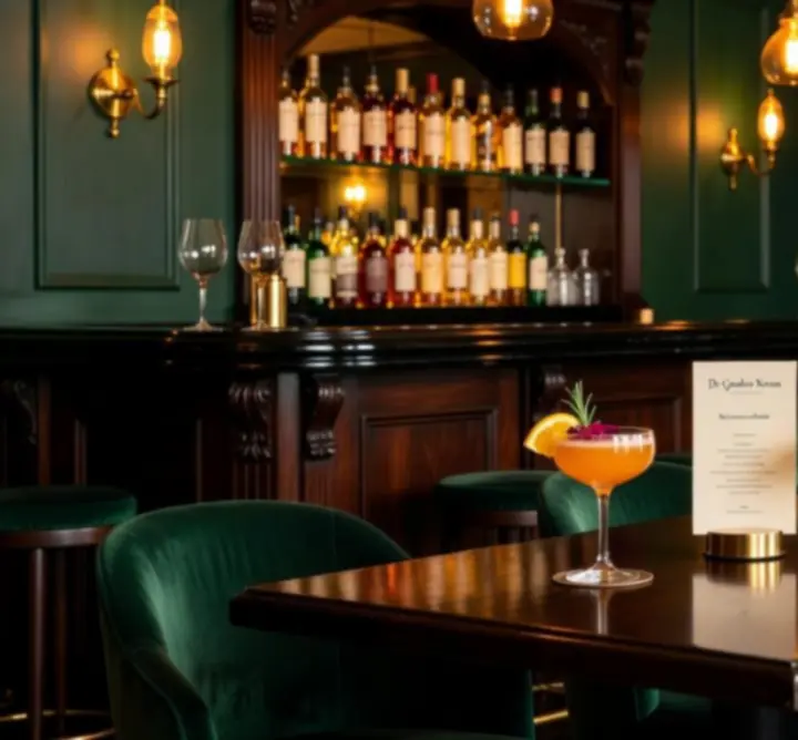 Warme barambiance bij Modestitch NL met cocktails en menu op tafel.