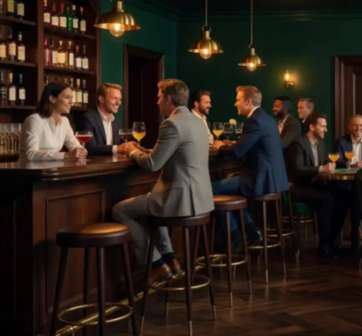 Stijlvol interieur van Modestitch NL met diepe groentinten, donker hout en warme verlichting