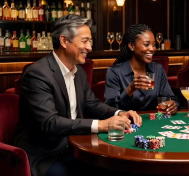 Gasten die samen een sociale pokeravond beleven bij Modestitch NL.